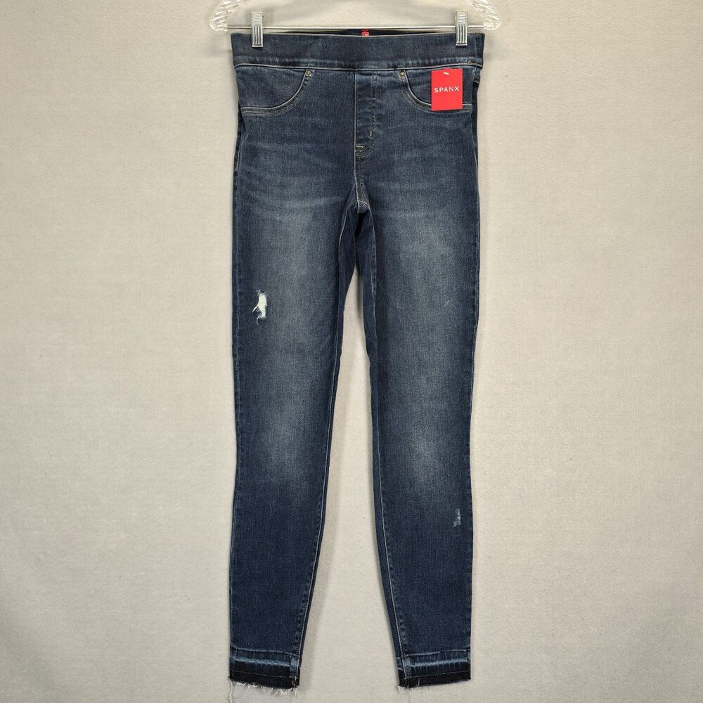 Spanx Jeans Womens Wash Pull On Skinny Distressed Denim Jegging Size SMALL NEW